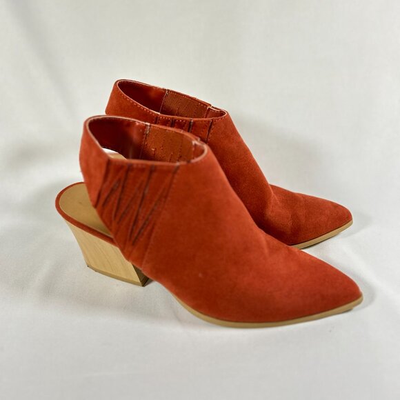 Qupid pointed toe chunky wood heel brick fox open back bootie womans sz 6 - Picture 3 of 12